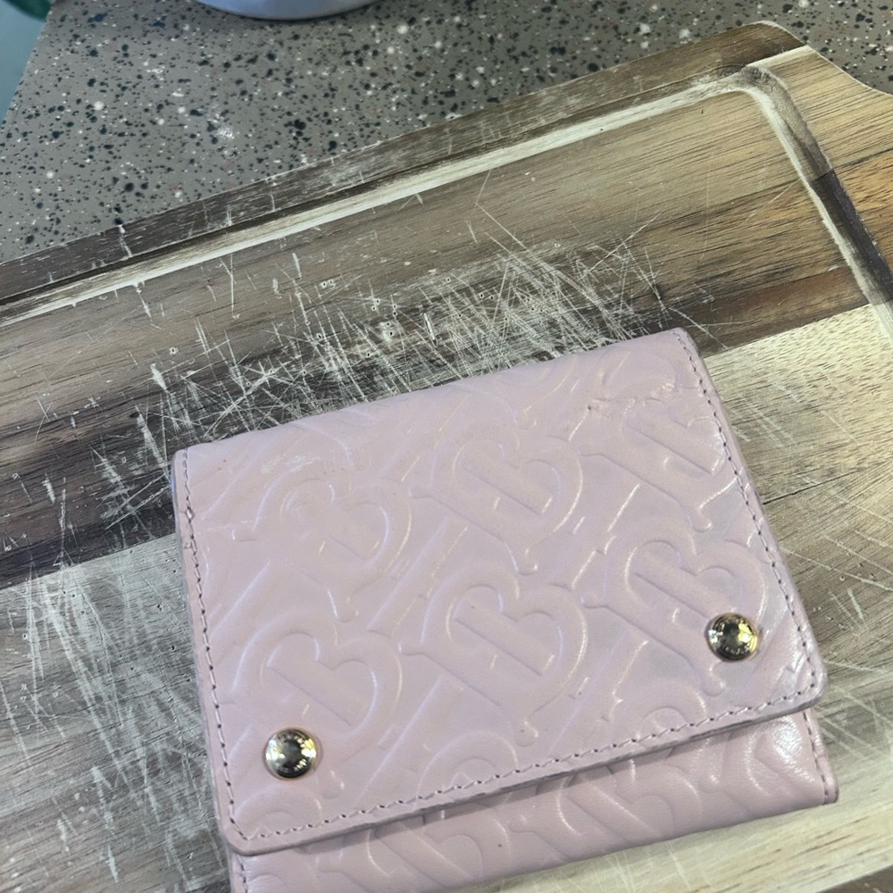 Burberry Pink Wallet Textured Leather Gold Accents
